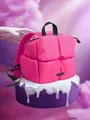 Sac à dos matelassé rose vif avec bretelles noires et design tendance à blocs carrés - Rose rouge