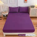 Deep purple fitted sheet and pillowcase set with soft brushed texture for home decor - Dark Purple