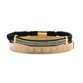 Set de bracelets en acier titane avec chiffres romains, corde tressée et zircons verts - Ensemble Tube Incurvé Zircon Vert Tissé Or