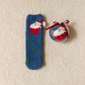 Navy blue Santa coral fleece socks with white pom-pom in a transparent gift ball - One Size / Kids Blue Santa Claus (with Ball)