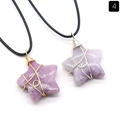 Pink crystal star pendant necklace with gold wire wrapping and black leather cord - Lilac Stone