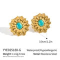 Detail of flower earrings with turquoise center and rhinestones on stainless steel - Gold Sunburst Flower Style (YYE025188-G) / Gold (YYE025188-G)