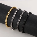 Set de pulseras de cadena minimalistas en oro, plata, negro metálico y negro - Estilo de Eslabones Cuadrados Geométricos (D-5mm) / Pulsera Negra 21cm