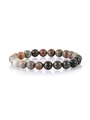 Detail of natural stone beaded bracelet showing colorful round mineral beads with reflections - 2186 Ocean Jasper / Picture Stone
