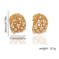 Detail view of gold-plated hollow mesh earrings with pearls showing dimensions and weight - Style 4-Hollow Mesh Pearl