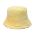 Close-up of soft faux rabbit fur texture on light yellow winter bucket hat - Adult size 56-58cm / Bright Yellow