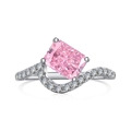 Bague élégante en argent 925 avec zircon rose carré et coupe de fleurs de glace - Style Rectangulaire Ligne en S (DY120696)