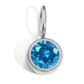 8mm birthstone charm with bright blue round rhinestone in silver stainless steel base - Silver - December Aqua Blue