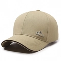 Casquette de baseball kaki avec broderie de montagne et bordure de visière marron - Réglable / Beige Foncé