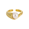 Minimalist S925 sterling silver ring with organic gold finish and large white pearl - Adjustable Open / 18K Gold