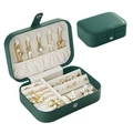 Portable dark green PU leather jewelry organizer with necklace hooks and ring slots - Dark Green / 16*11*5cm