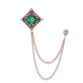 Vintage gold square brooch with green gemstone and hanging golden tassel chains - Green Gem (Antique Gold Base)