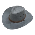 Classic grey faux suede western cowboy hat with brown braided rope and metal eyelets - One Size 58cm Circumference / Gray