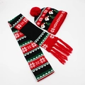 Christmas knit hat and scarf set with Ho Ho Ho text and reindeer snowflake patterns - Set 4 (Red Black Green Santa)