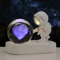 Astronaut night light with glowing heart 3D crystal ball on white rectangular base - Sphere / Heart Cloud (Multicolor Light)