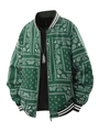 Blouson bomber vert à imprimé cachemire avec bordures rayées et fermeture éclair - S / Vert