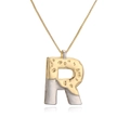 Two-tone letter R pendant necklace with textured gold and silver finish on a box chain - Letter R