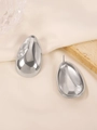 Sleek silver teardrop stud earrings in polished stainless steel for a minimalist look - Steel Color Water Drop (7400)