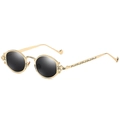 Occhiali da sole steampunk con montatura in metallo dorato e incisioni gotiche - Oro Grigio C7