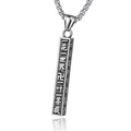 Silver stainless steel rectangular pendant necklace with engraved Buddhist mantra symbols - Buddhist Scripture (Swastika) / Silver