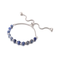 Adjustable silver bracelet with blue natural stone beads and sliding ball clasp - Sodalite Steel Color (KB151889-Z)