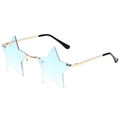 Star shaped rimless sunglasses with light blue lenses and gold metal frame for parties - Gold Frame Gradient Blue