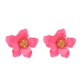 Chic pink matte layered flower stud earrings with gold stamen on a white background - Pink (1489)