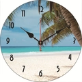 Silent wooden wall clock featuring a vintage tropical beach ocean scenery design - Tropical Palm Beach