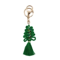 Handmade woven cotton rope Christmas tree keychain featuring a green tassel and beads - 15*4CM / Verdant