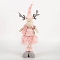 Pink and grey plush reindeer Christmas doll with striped hat and sequined scarf detail - 50CM Pink Reindeer Style
