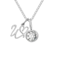 Collier en acier argenté avec lettre U, cœur et pendentif pierre de naissance - Lettre W / Argent