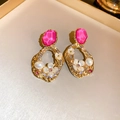 Baroque gold flower heart earrings with rose red crystal and pearls - Floral Artificial Pearl & Gem Style (24#)