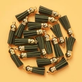Set of 18 dark green faux leather tassels with golden metal caps on yellow background - Army Green