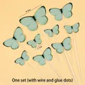 Set of 9 green translucent butterfly cake toppers in large and small sizes with wires - Printed Green Butterfly