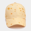 Lichtgele baseballcap met kaaspatroonprint en een klassiek gebogen klep voor dames - Verstelbaar / Kaaspatroon