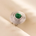 Detailed macro shot of vintage silver ring featuring an inlaid green striped malachite stone - Silver Base-Green Stone