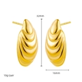 Polished gold shell-shaped earrings with wave texture, 32mm drop size, pair weight 10g - Stainless Steel Cocoon Shell 22853