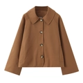Giacca corta da donna marrone caramello con risvolto e design monopetto autunnale - XS / Caramello