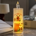 Dettaglio candela LED in cristallo natalizia con renne e illustrazioni di Babbo Natale - Alce