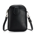 Vertical black leather mini crossbody bag with front flap pocket and adjustable strap - Black
