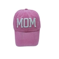 Pink washed cotton baseball cap with white MOM 3D embroidery and vintage distressed finish - Adjustable / Pink-MOM Embroidery (1)