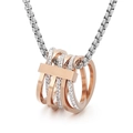 Hip hop multi-layered rose gold rings pendant with diamonds on a silver box chain - Rose Gold and Silver Two-tone Five-ring Style (KN31277-KC)