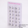 Set of 12 pairs silver square stainless steel hoop earrings on display card - Silver (3mm Wire 11*10.5mm OD)