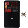 Magnetic non-piercing stud with 4.4mm clear zircon and silver base on black card - Gold Base Round White Zirconia
