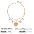 Collana a due strati in acciaio dorato con perle e ciondoli a forma di sole e rosa, variante - Collana Doppio Strato Catena Perla Rosa Cuore Medaglione (JDNW2409035)