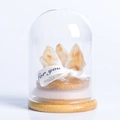 Natural yellow crystal stones in glass dome with wood base and For You silk ribbon - Glass Dome Micro Landscape-Citrine Cluster