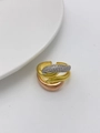 Three-tone intertwined ring with 18K gold rose gold and crystal paved silver bands - Triple Intertwined Open Style / Three Colors