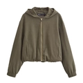 Women's dark olive hooded bomber jacket and matching pants set in soft knit fabric - XS / Olive Green Top