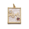 Gold-plated MAMA pendant necklace with white pearl base and colorful heart gemstones - CX145-9 Gold Color Heart Zircon Rectangle MAMA
