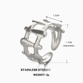 Anillo ajustable de acero inoxidable plateado con medidas de diseño geométrico hueco - Abierto Ajustable / Color Acero